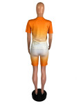 Plus Character Print Gradient Orange Two Piece Shorts Set