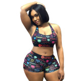 Printed Black Sports Two Piece Outfits