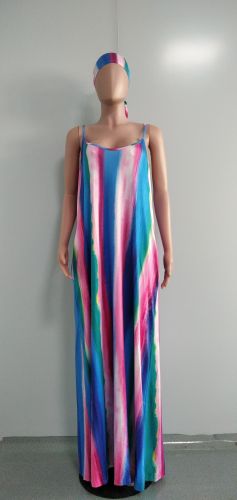 Plus Size Tie Dye Striped Loose Cami Dress