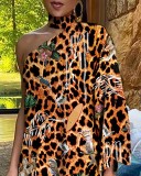 One Shoulder Leopard Print Casual Dress