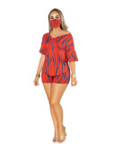 Cotton Like Tie Dye Red Cozy Two Piece Shorts Set（without Mask）