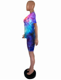 Plus Size Colorful Galaxy Two Piece Shorts Set