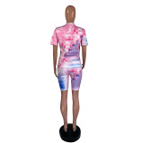 Plus Size Tie Dye Pink Two Piece Shorts Set