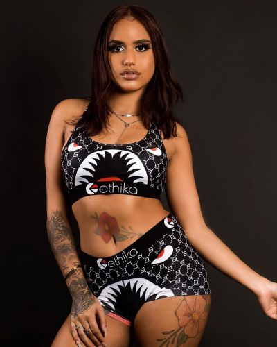 Print Shark Mouth Sporty Two Piece Shorts Set