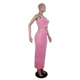 Two Piece Pink Crop Top & Midi Skirt Set