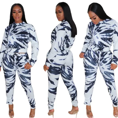 Print Black Madam Two Piece Pants Set
