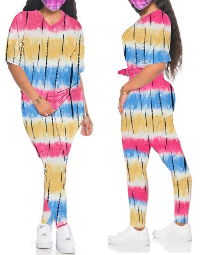 Tie Dye Blue & Yellow Two Piece Pants Set(without Mask)
