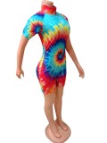 Tie Dye Blue & Red High Neck Bodycon Rompers