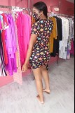 Star Print Black Two Piece Shorts Set with Mask