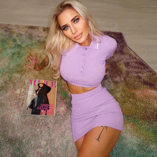 Purple Knit Crop Top and Mini Skirt Set