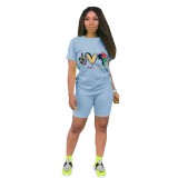 Blue Print Tee & Shorts Set