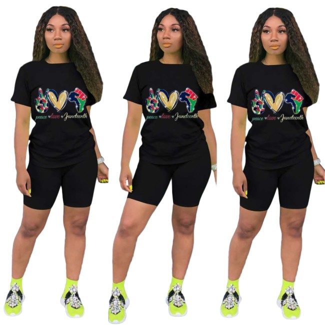 Black Print Tee & Shorts Set