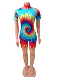 Tie Dye Blue & Red High Neck Bodycon Rompers