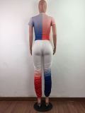 Contrast Red & Blue Two Piece Ruched Pants Set