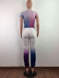 Colorblock Purple & Blue Two Piece Ruched Pants Set