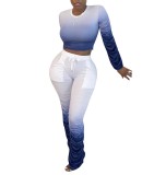 Blue Ombre Ruched Two Piece Pants Set
