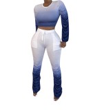 Blue Ombre Ruched Two Piece Pants Set