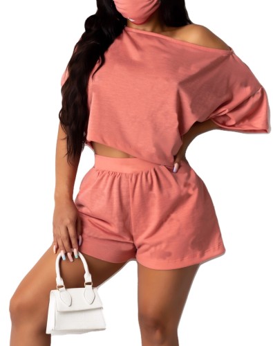 Pink Cotton Blends Casual Crop Top & Shorts