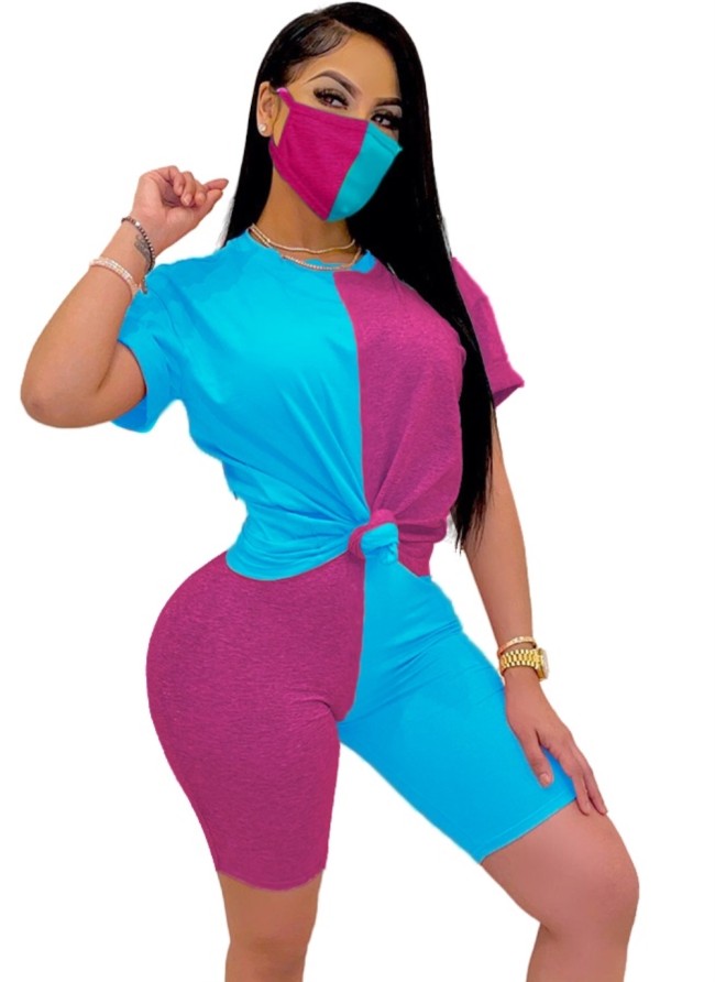 Color Block Top & Shorts with Face Cover