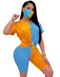 Color Block Top & Shorts with Face Cover