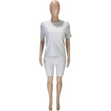 White Puff Sleevses Casual Top & Pocket Shorts