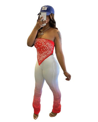 Red Print Strapless Top & Ruched  Legging