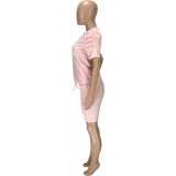Pink Puff Sleevses Casual Top & Pocket Shorts