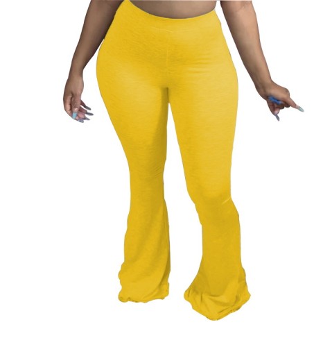 Yellow High Waist Bodycon Flare Pants