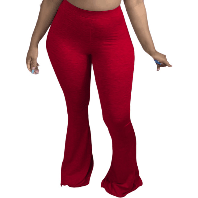 Red High Waist Bodycon Flare Pants