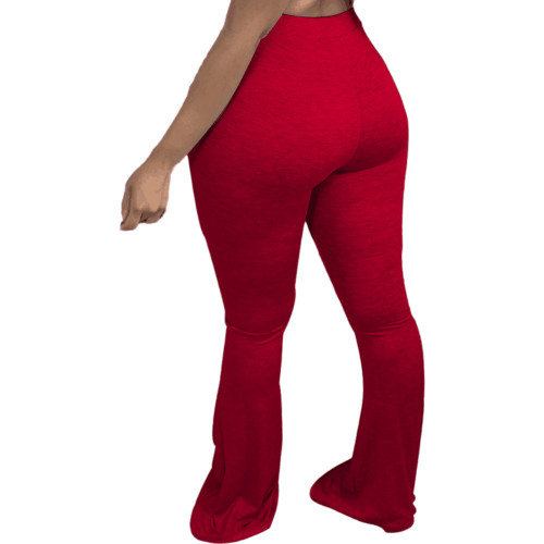 Red High Waist Bodycon Flare Pants