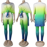 Tie Dye Green Plus Size Two Piece Pants Set