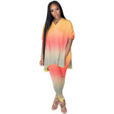 Tie Dye Orange Plus Size Two Piece Pants Set