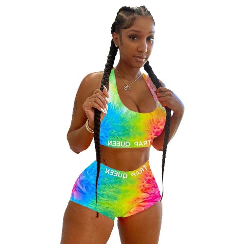 Tie Dye Hot Pink Casual Two Piece Shorts Set