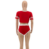 Contrast Red Sporty Crop Top & Shorts Set