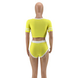 Contrast Yellow Sporty Crop Top & Shorts Set