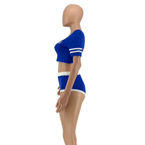 Contrast Blue Sporty Crop Top & Shorts Set