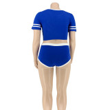 Plus Contrast Blue Sporty Crop Top & Shorts Set