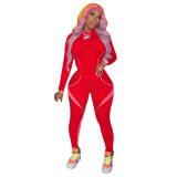 Print Red Sporty Long Sleeve Two Piece Pants Set