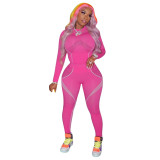 Print Hot Pink Sporty Long Sleeve Two Piece Pants Set