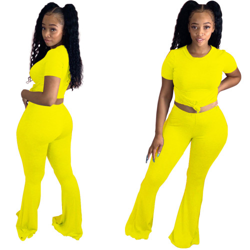 Yellow Ma'am Two Piece Flare Pants Set