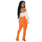 Bell Sleeve Top & Orange Slit Knit Pants Set