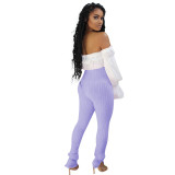 Bell Sleeve Top & Purple Slit Knit Pants Set