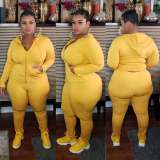 Yellow Plus Size Solid Tracksuit