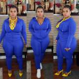 Blue Plus Size Solid Tracksuit