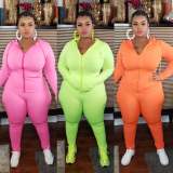 Neon Green Plus Size Solid Tracksuit