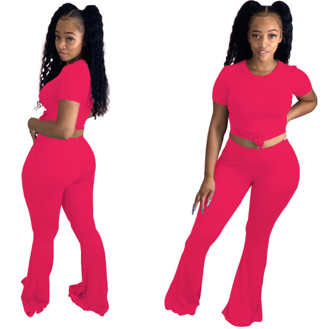 Hot Pink Ma'am Two Piece Flare Pants Set