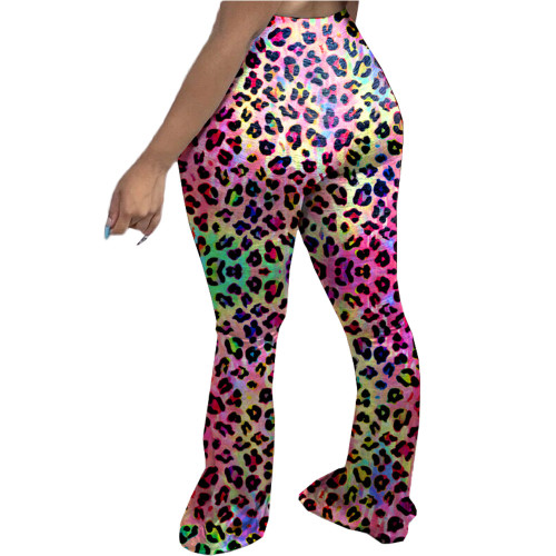 Plus Size Colorful Leopard Ripped Print Pants