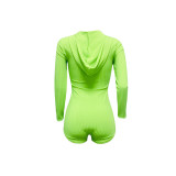 Green Lace Up Sexy Hooded Romper