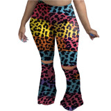 Plus Size Multicolor Leopard Ripped Print Pants