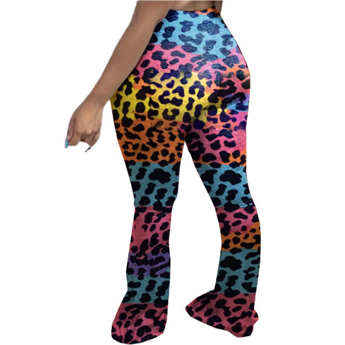 Plus Size Multicolor Leopard Ripped Print Pants